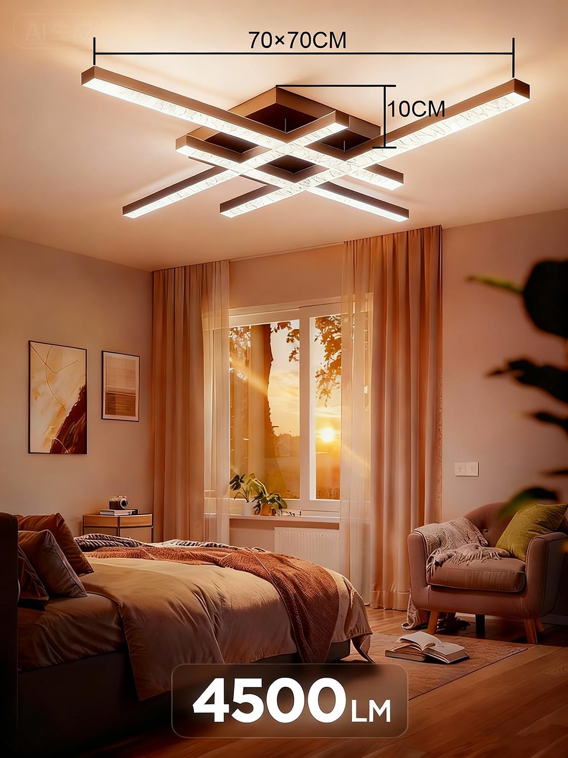 KZT LED Deckenleuchte Dimmbar RGB Farbwechsel Deckenlampe mit Fernbedienung 70CM Moderne Schlafzimmerlampe Schwarz 45W Kristall Deckenbeleuchtung für Schlafzimmer Wohnzimmer Küche, App-Steuerung