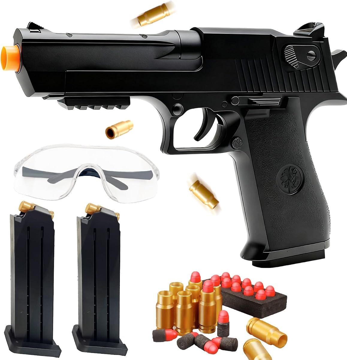 Manual Shell Ejecting Black Toy Gun 2 Mags 50 Darts 40 Shells Goggles