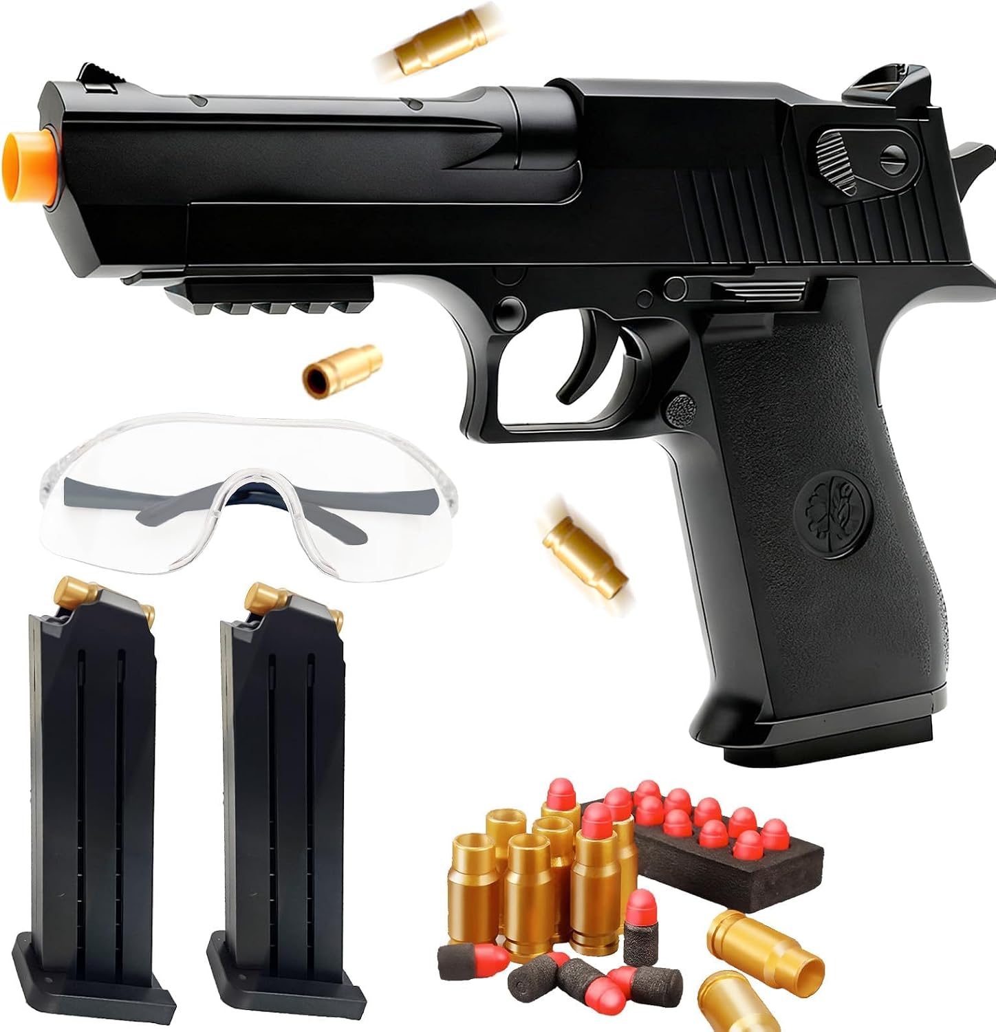 Manual Shell Ejecting Black Toy Gun 2Mags/50Darts/40Shells/Goggles | Realistic shell-ejecting with soft foam darts & shells. Durable ABS. Tactical black for target play, cosplay & gift, 14+