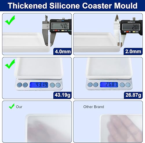 Vista 28 de 4 moldes de resina de posavasos gruesos, moldes de silicona para resina epoxi, moldes de posavasos para fundición de resina, moldes de resina epoxi