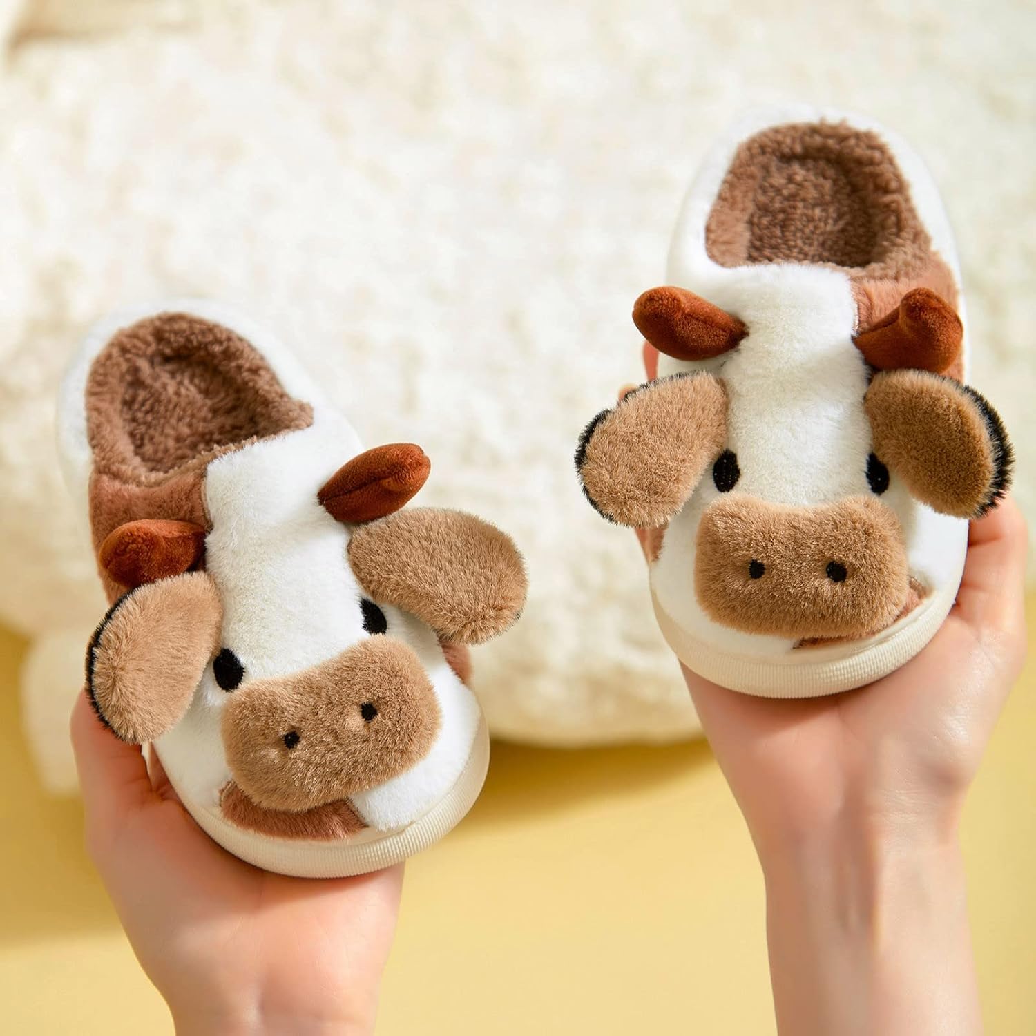 2GeNAZHPOit12 Years Kids Girls Shoes House Slippers Bedroom Home Slippers Cartoon Cow Cotton Slippers Winter (Coffee, 7GeNAZHPOit8 Years)