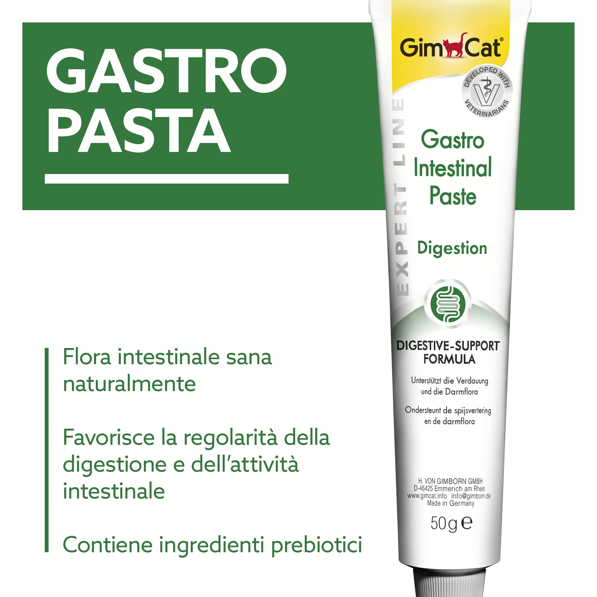 GimCat EXPERT LINE Gastro Intestinal Pasta, Snack per gatti funzionale che favorisce la digestione e l’equilibrio della flora intestinale, 1 tubetto, 1 x 50 g