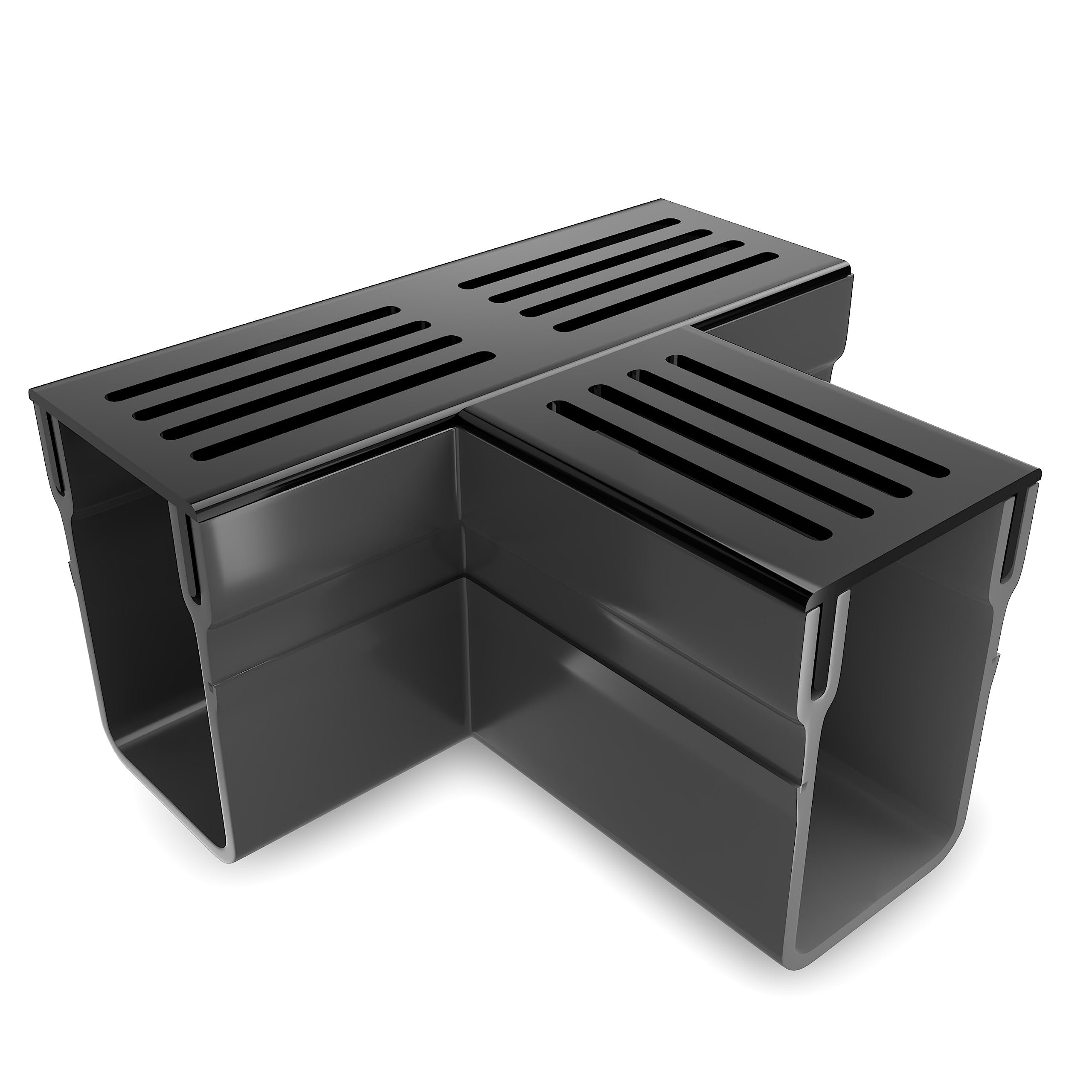 AluSthetic T-Section for PVC Threshold Drainage Channel with Anodized Aluminium Grating | Outdoor Driveway Patio Garden Drainage Systems | Soakaway Storm Drain Channel Tee Connector (Black, x5)
