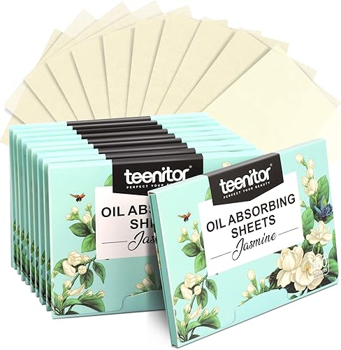 Teenitor Hojas absorbentes de aceite facial, 1000 hojas de papel secante de jazmín para piel grasa, hojas de secado de película de control de aceite