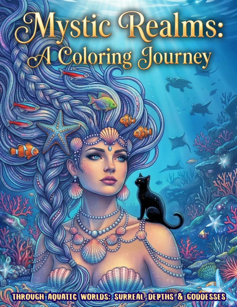 Mystic Realms: A Coloring Journey: Through Aquatic Worlds: Surreal Depths & Goddesses: A Mystical Adult Coloring Book with a Black Cat, Mermaids, Sirens and the Abyss (The Mystic Realms Collection)