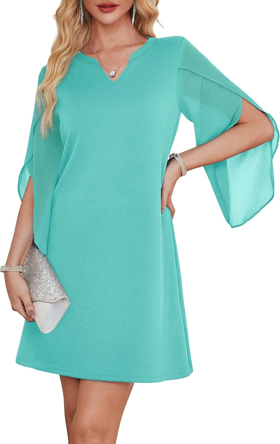 RUMIA Wedding Guest Dresses for Women Chiffon Sleeve Cocktail Dress - Image 2