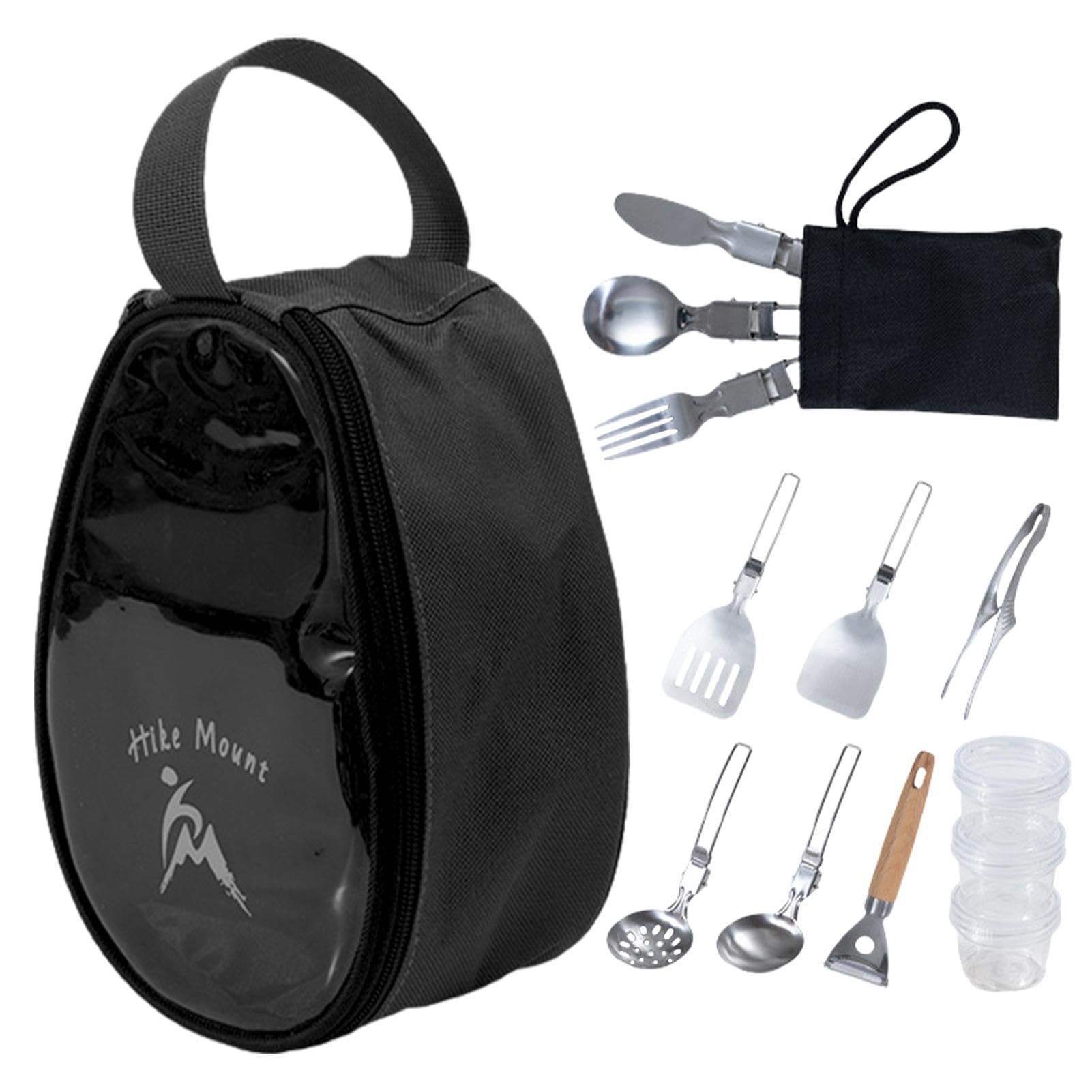 Set da cucina da campeggio, set di utensili da campeggio | Kit da campeggio per barbecue, ciotole e forchette da 11 pezzi | da campeggio potabili Borsa organizer pieghevole Kit di