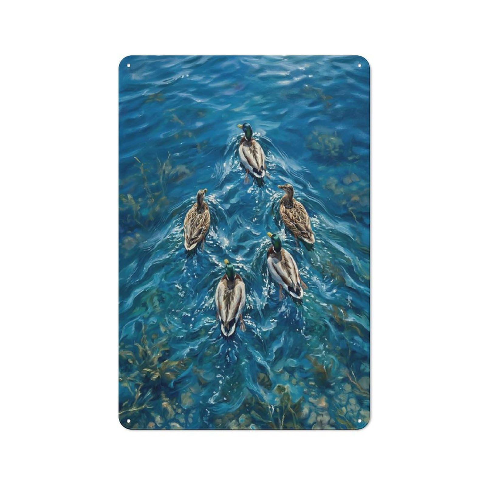 Country Country Metal Sign 30x20cm Featuring Ducks Swimming in Blue Water, Rustic Kitchen Decor for Cottage, Kitchen, Hallway Or Breakfast Nook