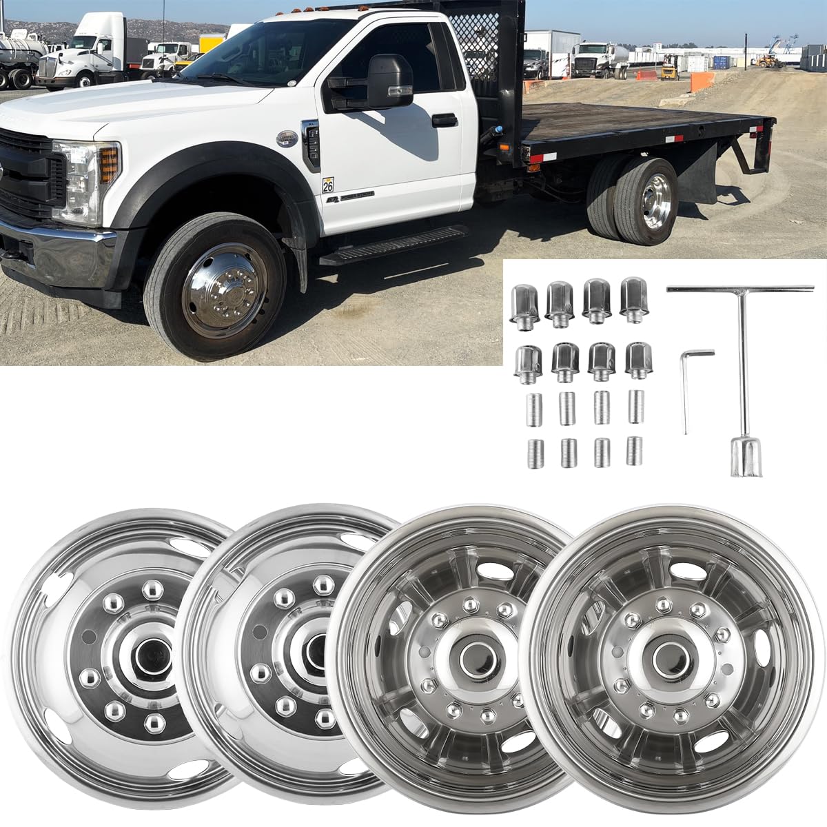 BOOGADEE 4pcs 19.5inch Polished Stainless Steel Dually Wheel Simulators ...