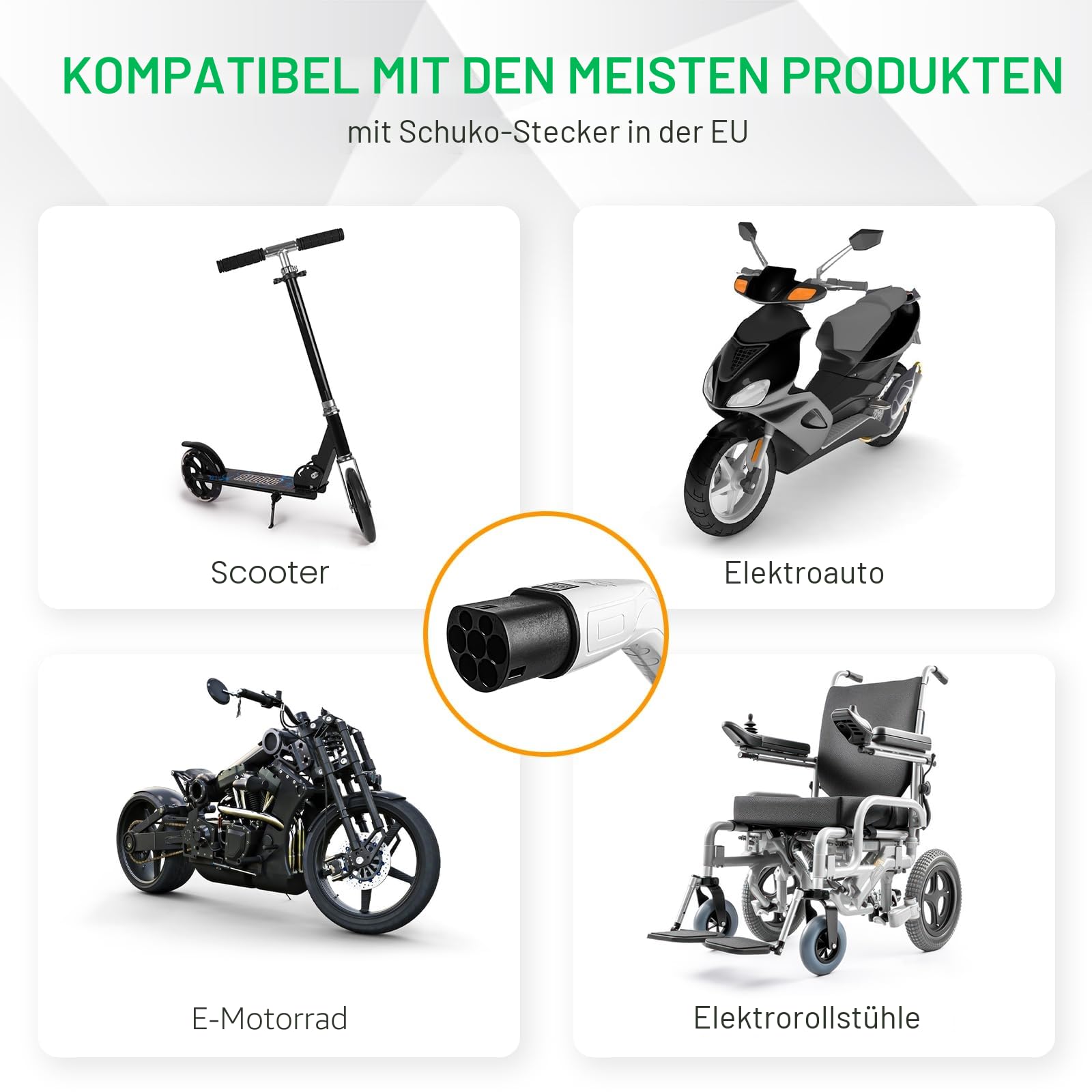 AOHEWEI Elektroauto Typ 2 auf Schuko-Ladegerät-Adapter, IEC 62196 Typ 2 EV-Ladeseitenstecker auf Schuko-Buchse, Fahrzeugladestationen, 16 A, 3,5 kW