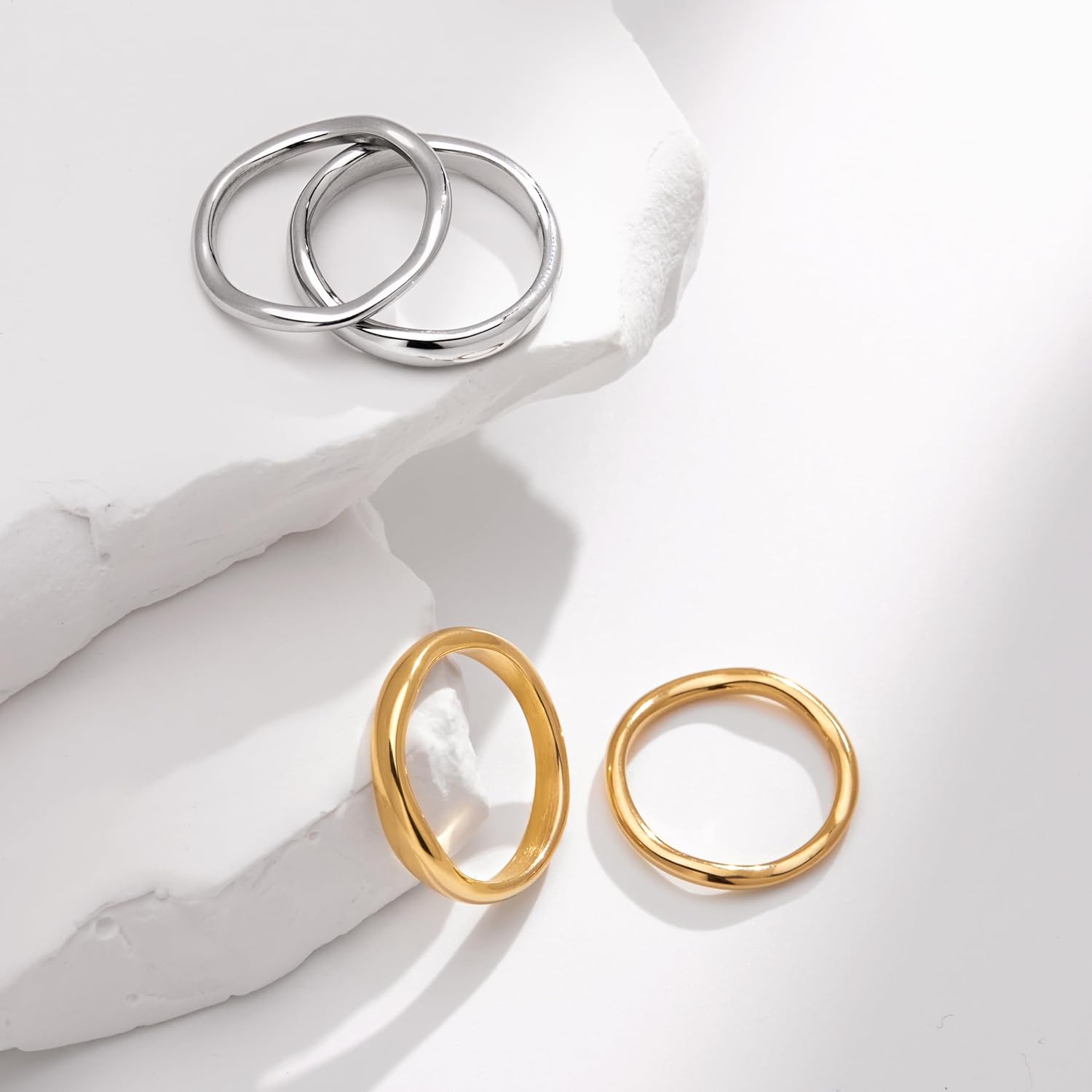 Gold Rings for Women Non Tarnish, Waterproof Chunky 14K Gold Plated Stackable Rings Trendy Statement Pinky Thumb Rings Engagement Eternity Wedding Band Ring Stacking Gold Jewelry Size 3 4 5 6 7 8 9 10 11 - Image 7