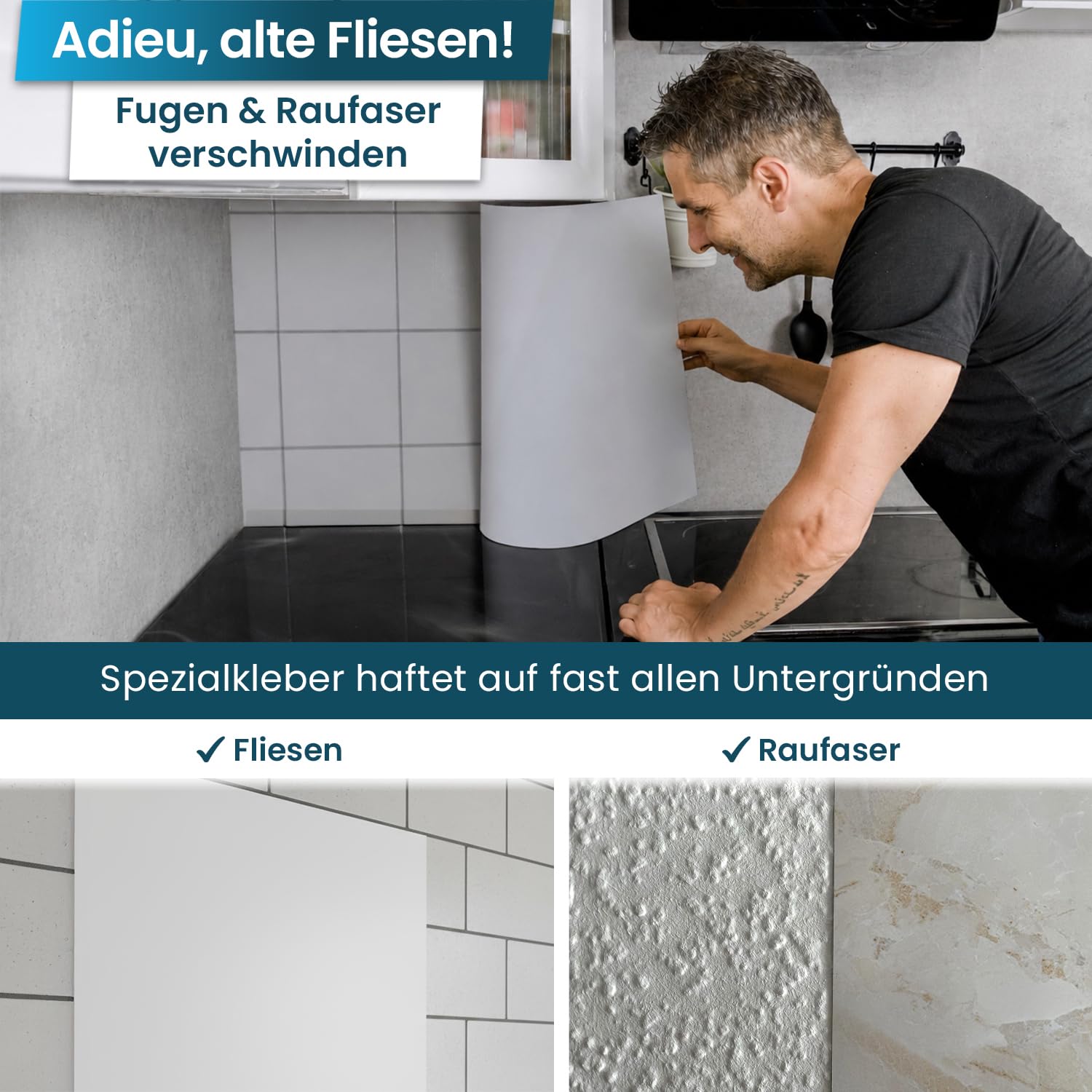 danario Küchenrückwand selbstklebend - Matt - Spritzschutz Küche - versteifte PET Folie - 0,4 mm - Marmor weiß - Materialmuster A5