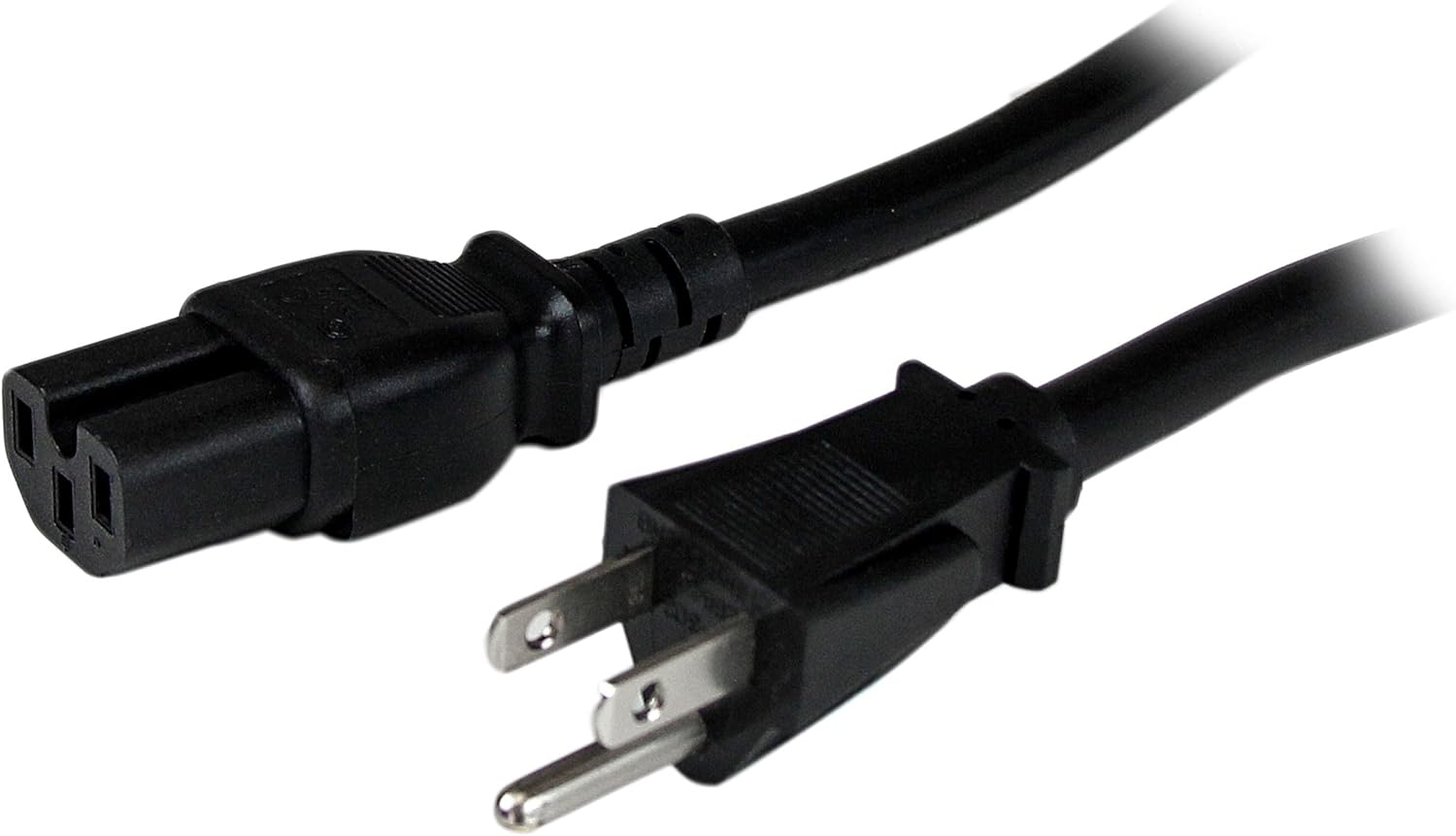 StarTech.com 8ft (2.4m) Heavy Duty Power Cord, NEMA 5-15P to Right Angle C15, 15A 125V, 14AWG, AC Power Cable, UL Listed, TAA