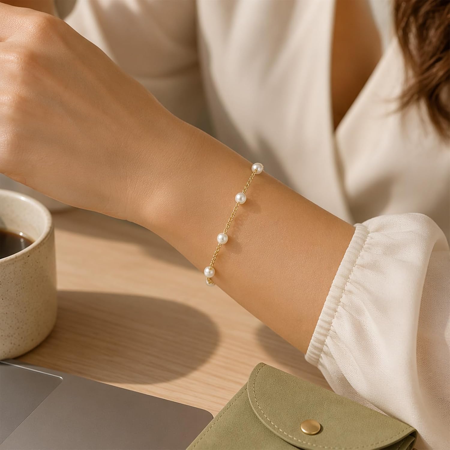 8 Set Bridesmaid Gift Pearl Bracelets with Jewelry Pouches image 4