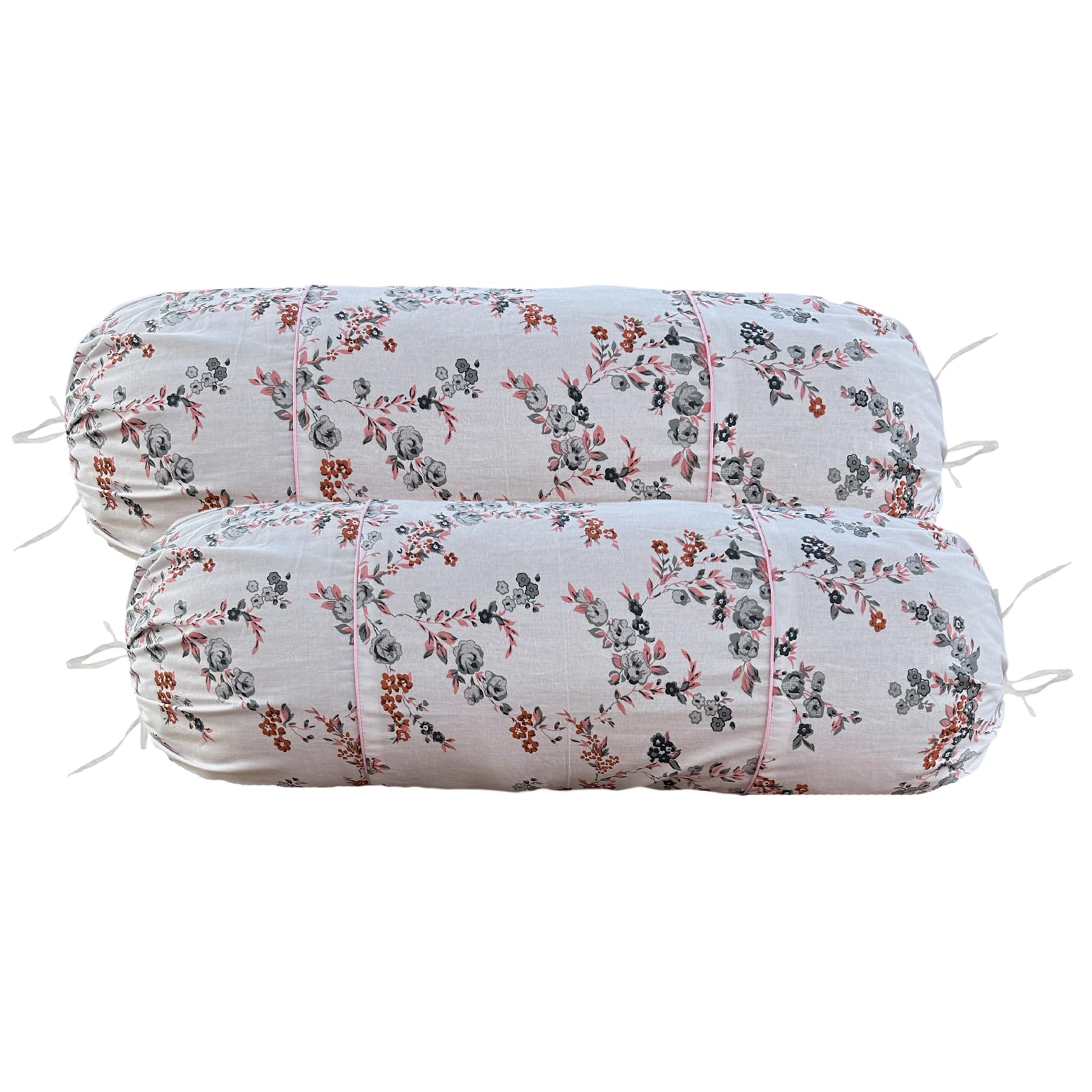 Trance Home Linen 100% Cotton 16x32 inch 200TC Pipe-in Bolster Cover | Round Bed Side Long Bolster Pillow Cover to fit 24" Length 9" Dia | Pack of 2 Bolster Cover only (16x32 inch, Nile Peach)