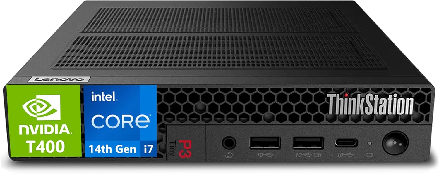 Lenovo ThinkStation P3 Tiny Workstation Intel i7-14700, 16GB DDR5, 512GB NVMe, T400 4GB Discrete Graphics, WiFi 6E + BT, RJ-45, 3X miniDP, DP Port, HDMI (5 Monitor Max), Win 11 Pro, 3 Yr Wty
