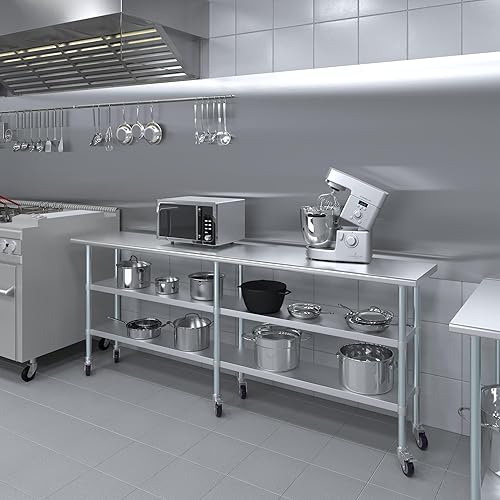 Miniatura 36 de AmGood Mesa de trabajo de acero inoxidable con 2 estantes y ruedas Mesa de trabajo de metal con ruedas