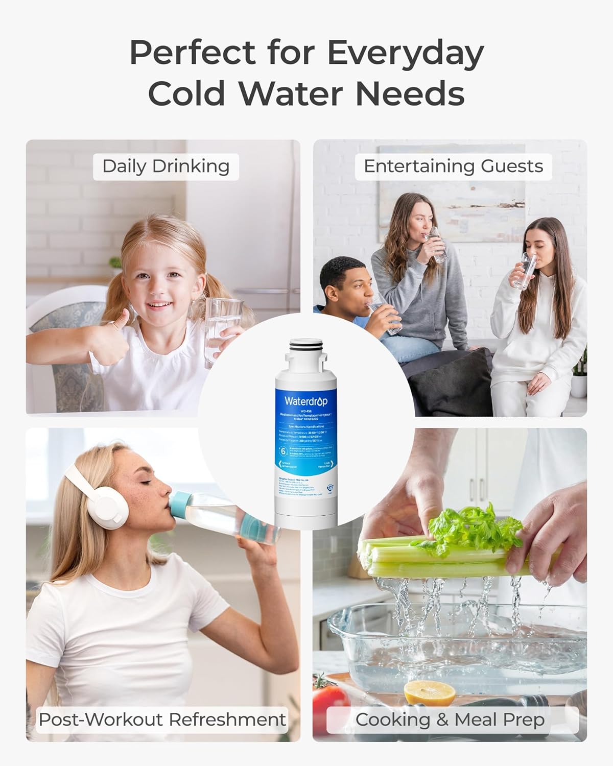 Waterdrop MIWF6200 Replacement for Midea® MIWF6200 Twist-in, Sharp SJWF200, SJG2254FS, Zline® MIWFT2100, Midea® Side-by-side Refrigerator Water Filter, 2 Filters