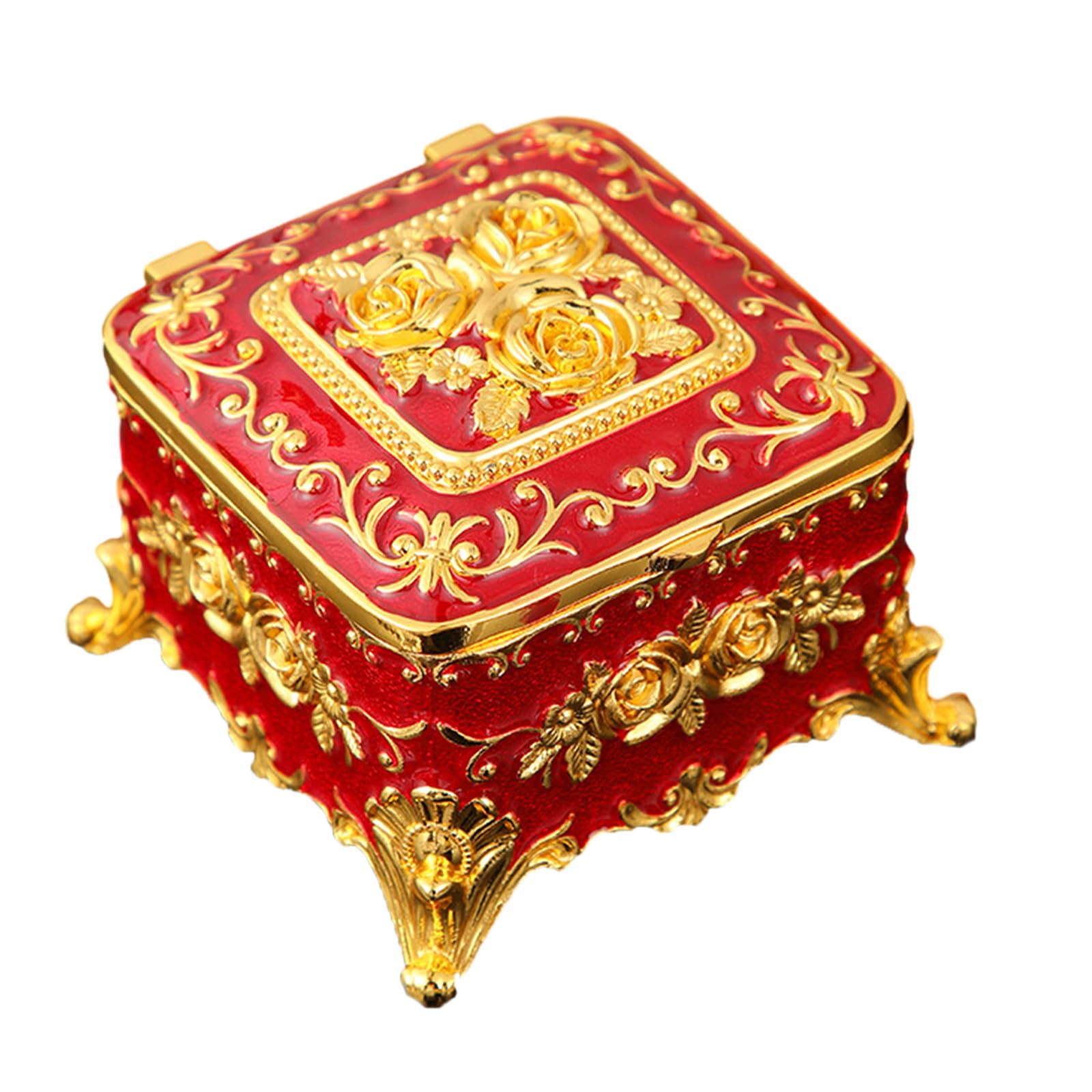 HDOYTXXM Sturdy Metal Jewelry Organizers European Antique Styles Enameled Detailing Secure Necklace Earring Storage Metal Jewelry Storage Box