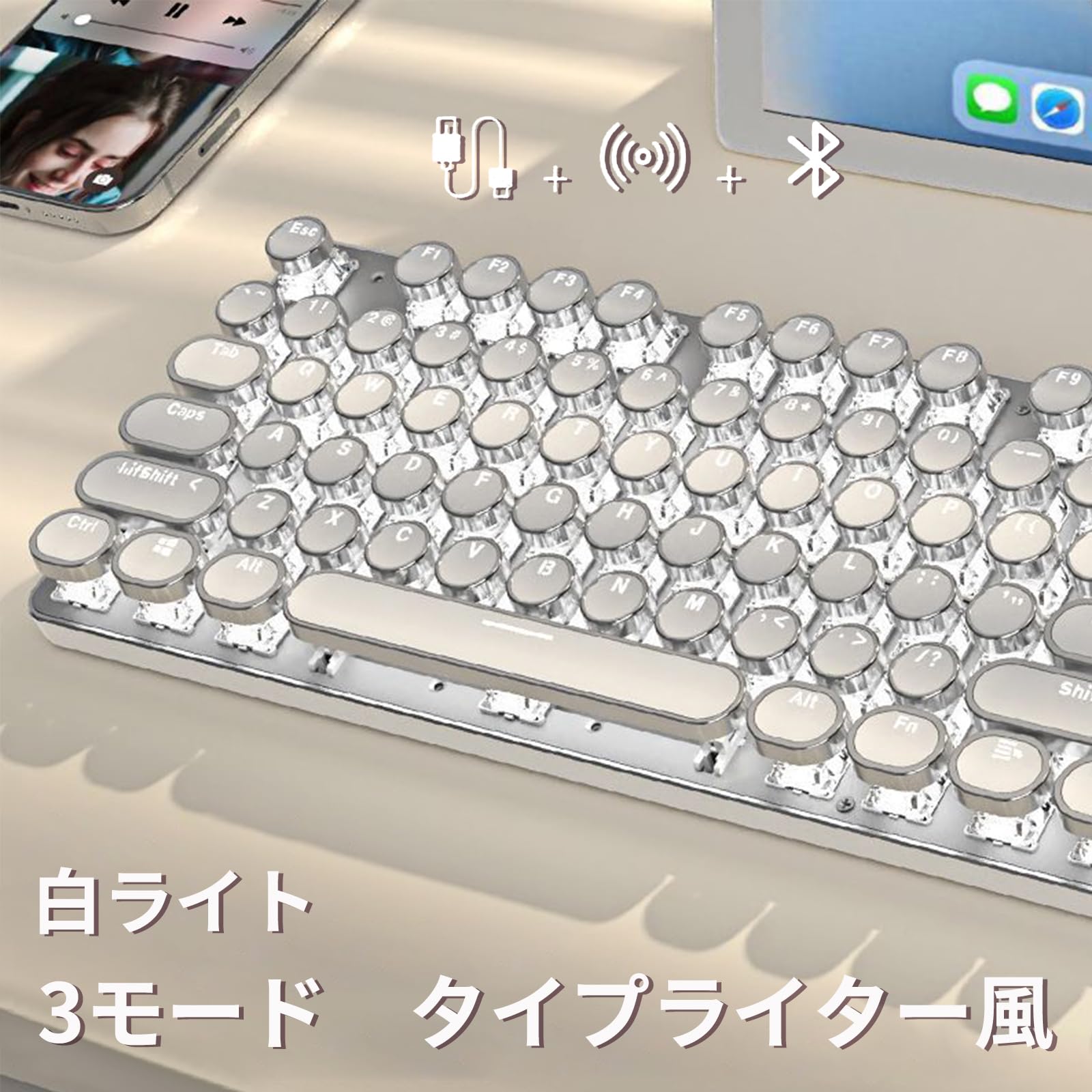 Amazon | EWEADNメカニカル式ゲーミングキーボード タイプライター風 