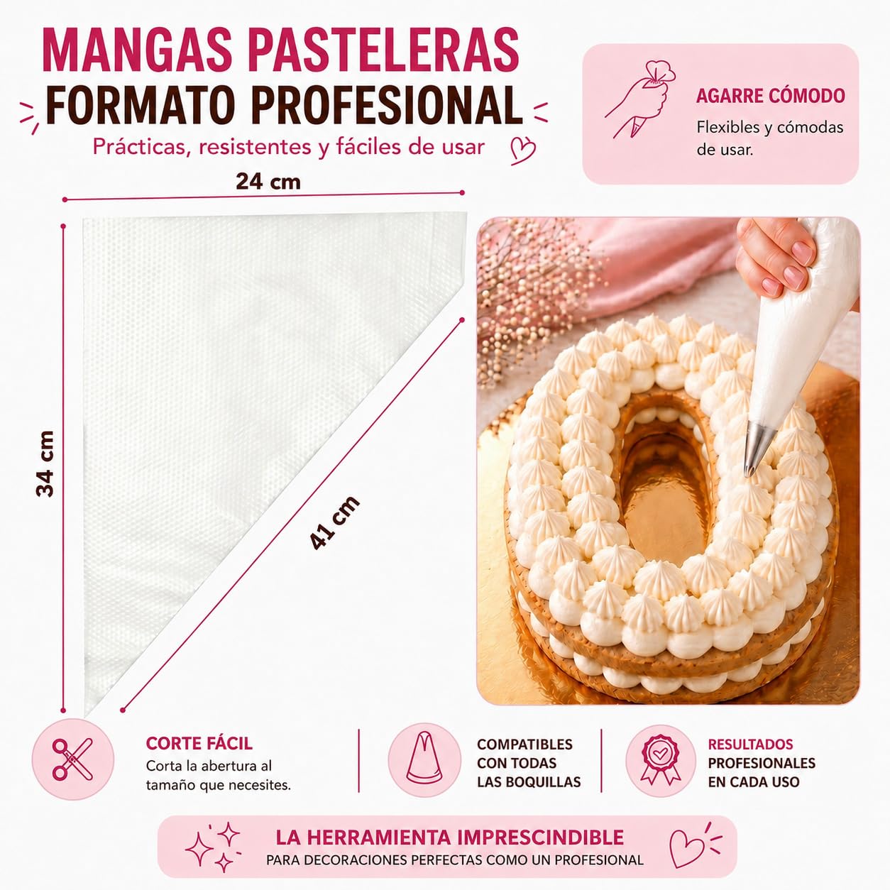 Kit Completo Number Cake 10 Pulgadas – Tarta Número para 6 a 8 Porciones | Plantillas de Números 0-9 + Boquillas + Mangas Pasteleras + Espátula + Molde de Chocolate de Regalo
