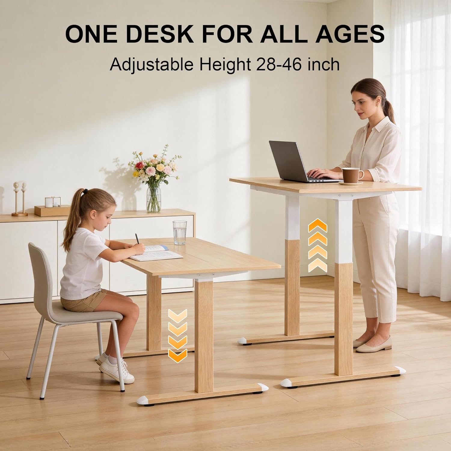 Fromann Dual Motor Standing Desk Frame, Electric Height Adjustable Desk Legs, Stand up Desk Base for Home Office Workstation, 270 lbs Weight Capacity, Max 36'' x 84'' Desktop, White Frame Only