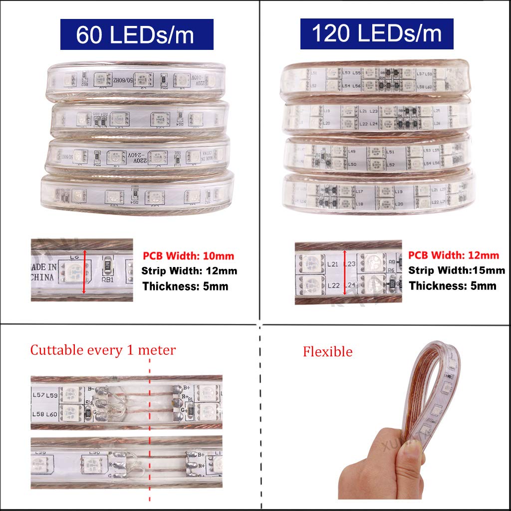 Kit de tira LED inteligente de sincronización de música y control Bluetooth, 100 m SMD 5050 RGB 120 LEDs/m de cuerda de luces + control remoto regulable, IP65 impermeable para decoración comercial en