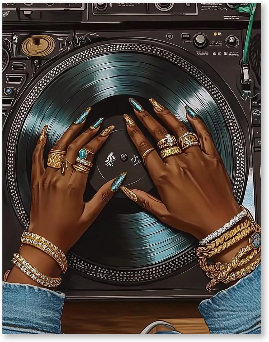 RLTXBUK Cross Stitch Kit DJ Vinyl Hands Embroidery Kit 11.8x15.8 Inch DIY Needlepoint Music Art Hip Hop Wall Decor Craft Kit