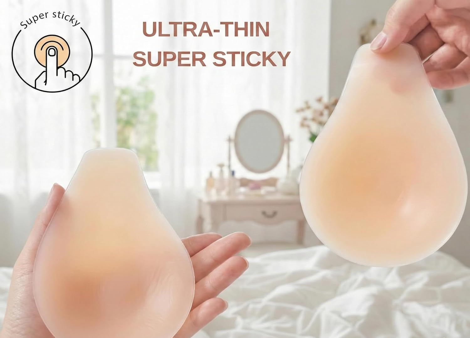 Seamless Push Up Adhesive Bra Nipple Covers - Waterproof Reusable Silicone Sticky Pasties with Lifting Pads - Image 3