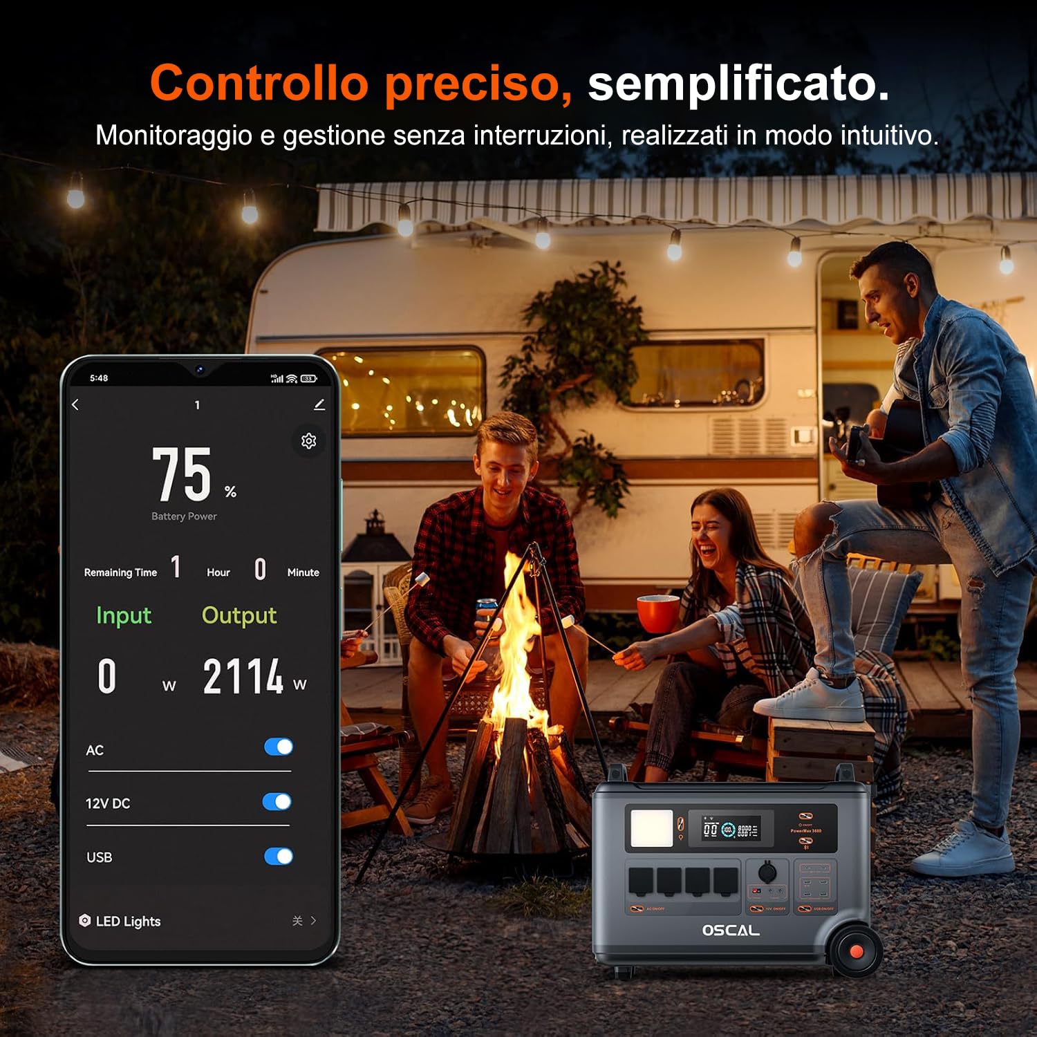 OSCAL 3600W Centrale Elettrica Portatile con Pannello 200W, 3600Wh Generatore Solare con Batteria LFP, Ricarica 0-80% in 1h, 14 Porte, Portable Power Station per Casa, Camper, PowerMax 3600SE
