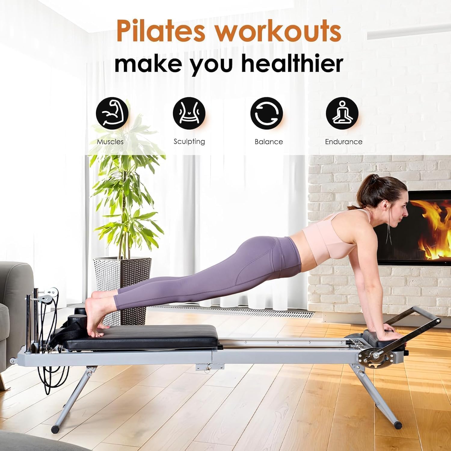 Foldable Pilates Reformer Machine for Home Gym, Pilates Workout Equipment for Beginner, Cardio Fitness High Strength Rebounder, Up to 300 lbs Weight Capacity