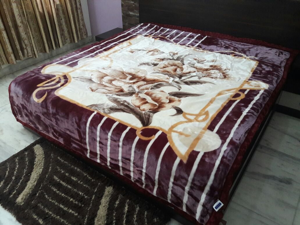 Buy Gloria Polyester Single Bed Reversible Floral Blanket (Purple