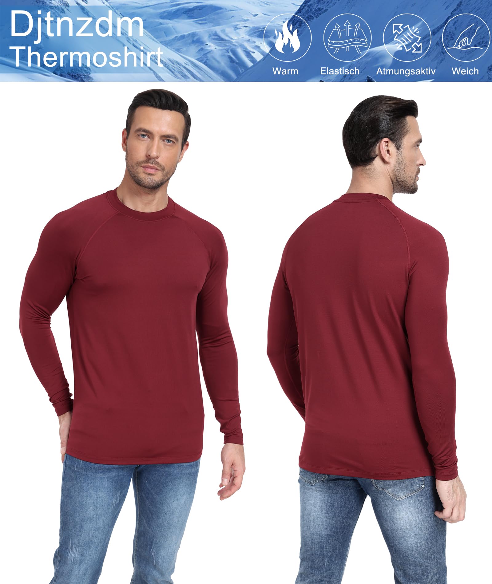 Djtnzdm Maglia Termica Uomo Manica Lunga Magliette da Ciclismo Invernale Sci Maglie Termiche Elastico Caldo T-Shirt Sportiva a Compressione Pacco da 2