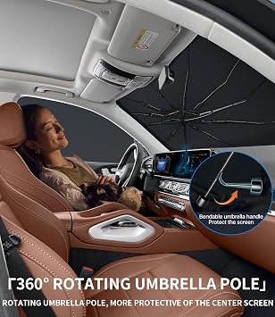 Custom-Fit for Windshield Sun Shade Umbrella, New Vinyl Coating Protect Car from Sun Rays, Foldable Car Umbrella Sunshade Cover with 360 Bendable Handle, for Accessories (for iX3)