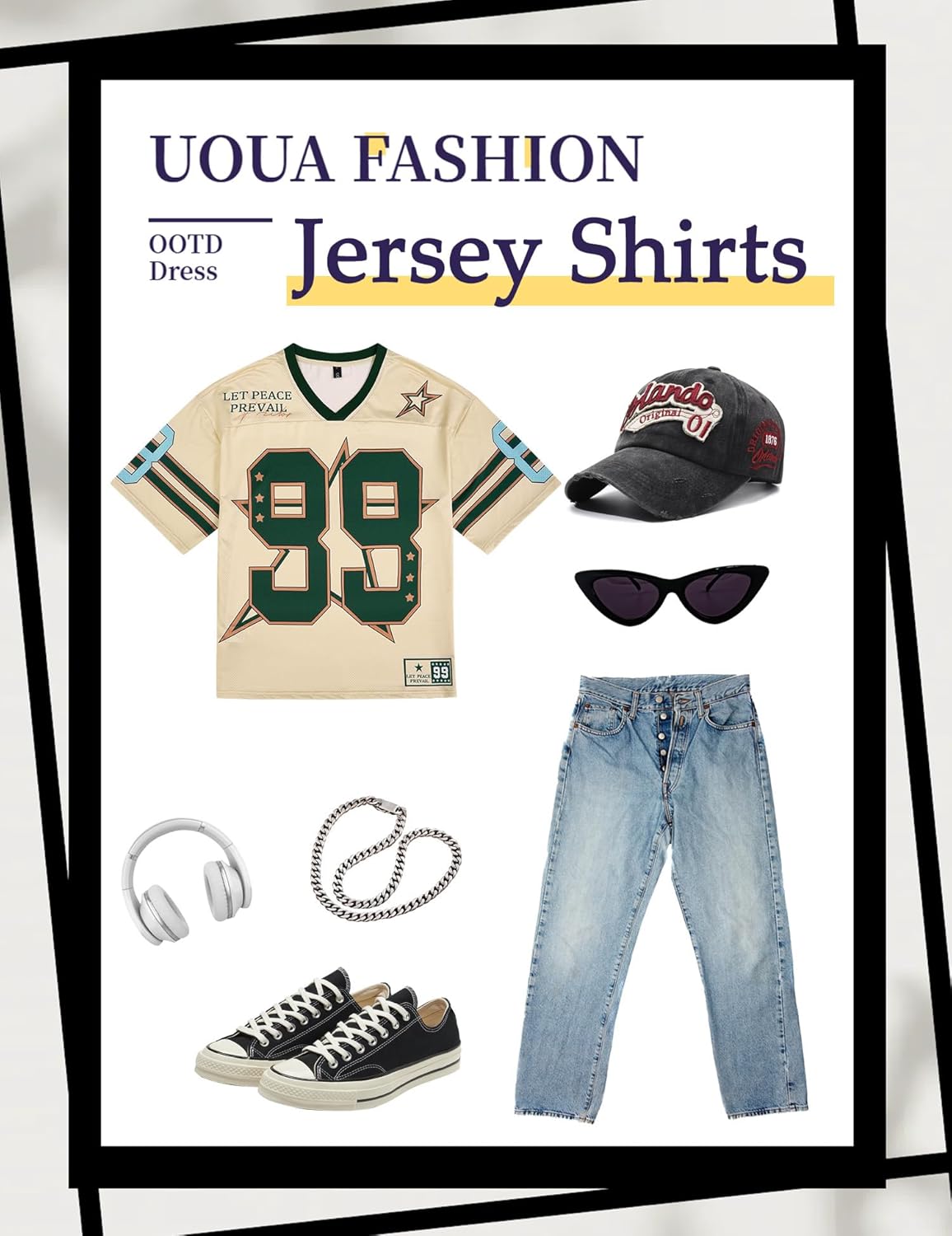 UOUA Mens Jersey Y2k Baggy Shirts Number Graphic Tees Oversized V Neck Tshirts Streetwear Tops - Image 6