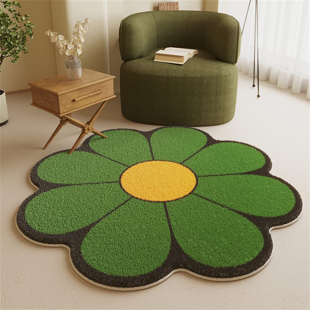 Tapis vert foncé doux en forme de marguerite antidérapant de salon