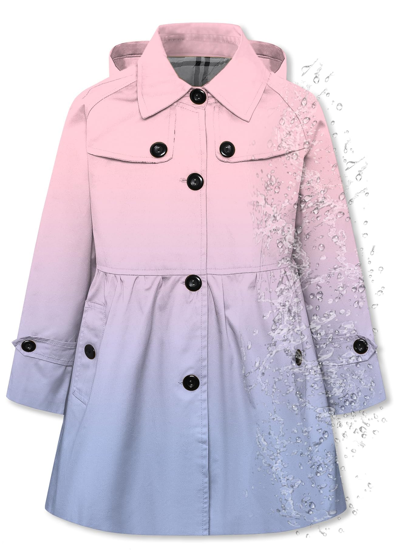 Photo 1 of Betusline Girls Rain Jackets Lightweight Waterproof Hooded Trench Coat Windbreaker Raincoats for Girls,Gradient Light Pink Blue Purple,6-7 Years = Tag 130