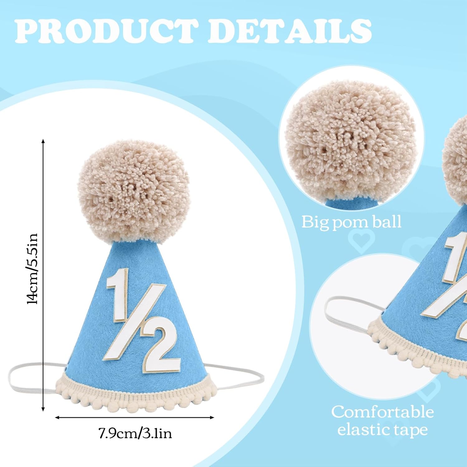 Half Way To One Banner - Half Birthday Decorations for Boys Girls, 6 Months Birthday Decorations With 1/2 Birth-day Hat 1/2 Gold Number Candles And HalfWay To One Banner for Baby Party Supplie(Blue) - Image 2