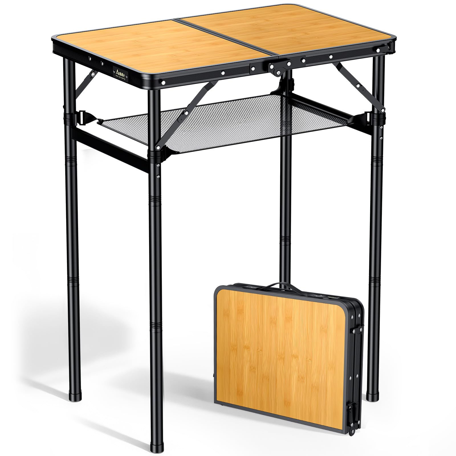 Anbte 2ft Folding Camping Table Max 29.5", 3 Adjustable Height, Yellow
