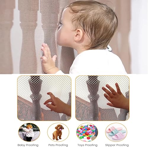 Miniatura 3 de Red de malla de seguridad para balcón para bebés, barandilla para escaleras protectoras para niños, juguetes y mascotas, red de riel de escalera de