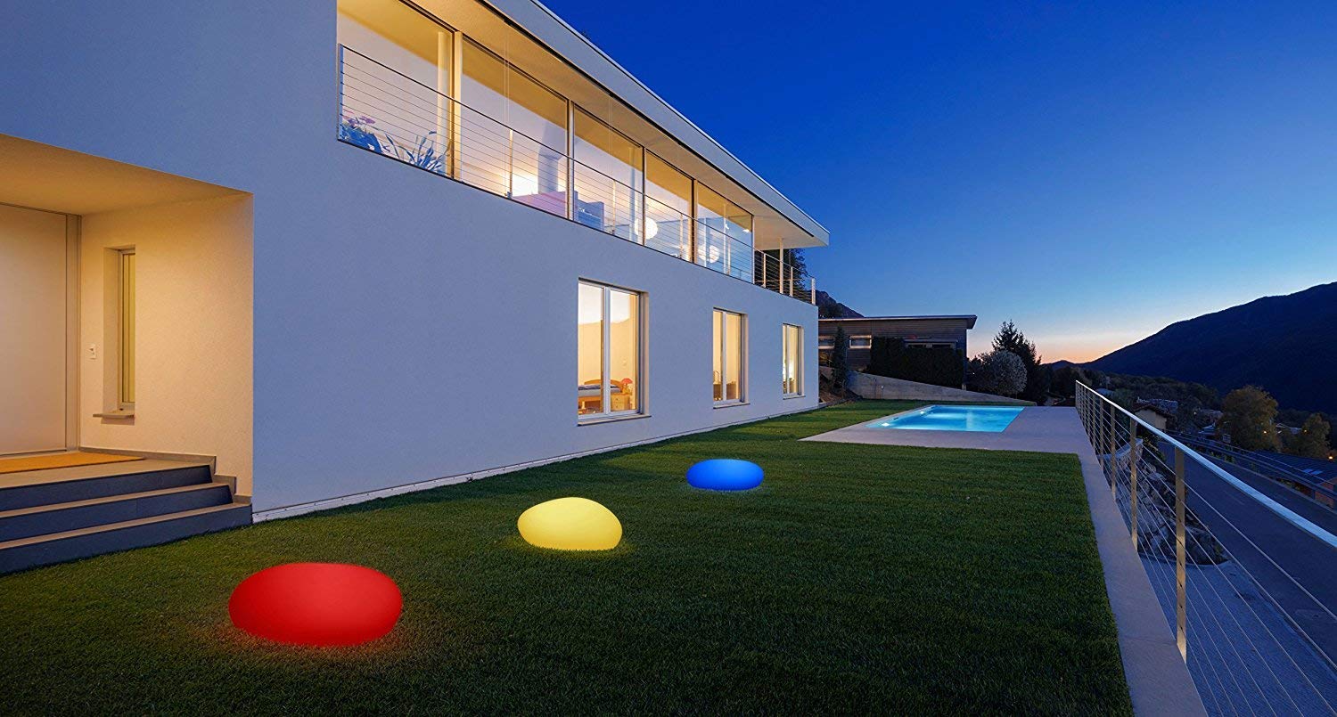 Deko-Stein mit LED Beleuchtung | kabellos | 8 Farben möglich | Solar | Kieselstein-Form | wasserdicht | Solar-Gartenleuchte (50 cm)