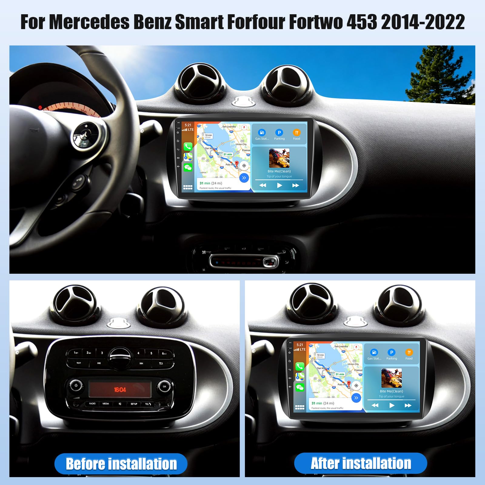 Android 15, 4G+128G GOHHDL Autoradio per Mercedes Benz Smart Forfour Fortwo 453 2014-2022 Carplay Android Auto, Touch Radio da 9 Pollici 2Din con GPS Navi WiFi Bluetooth FM/RDS EQ SWC Retrocamera&MIC
