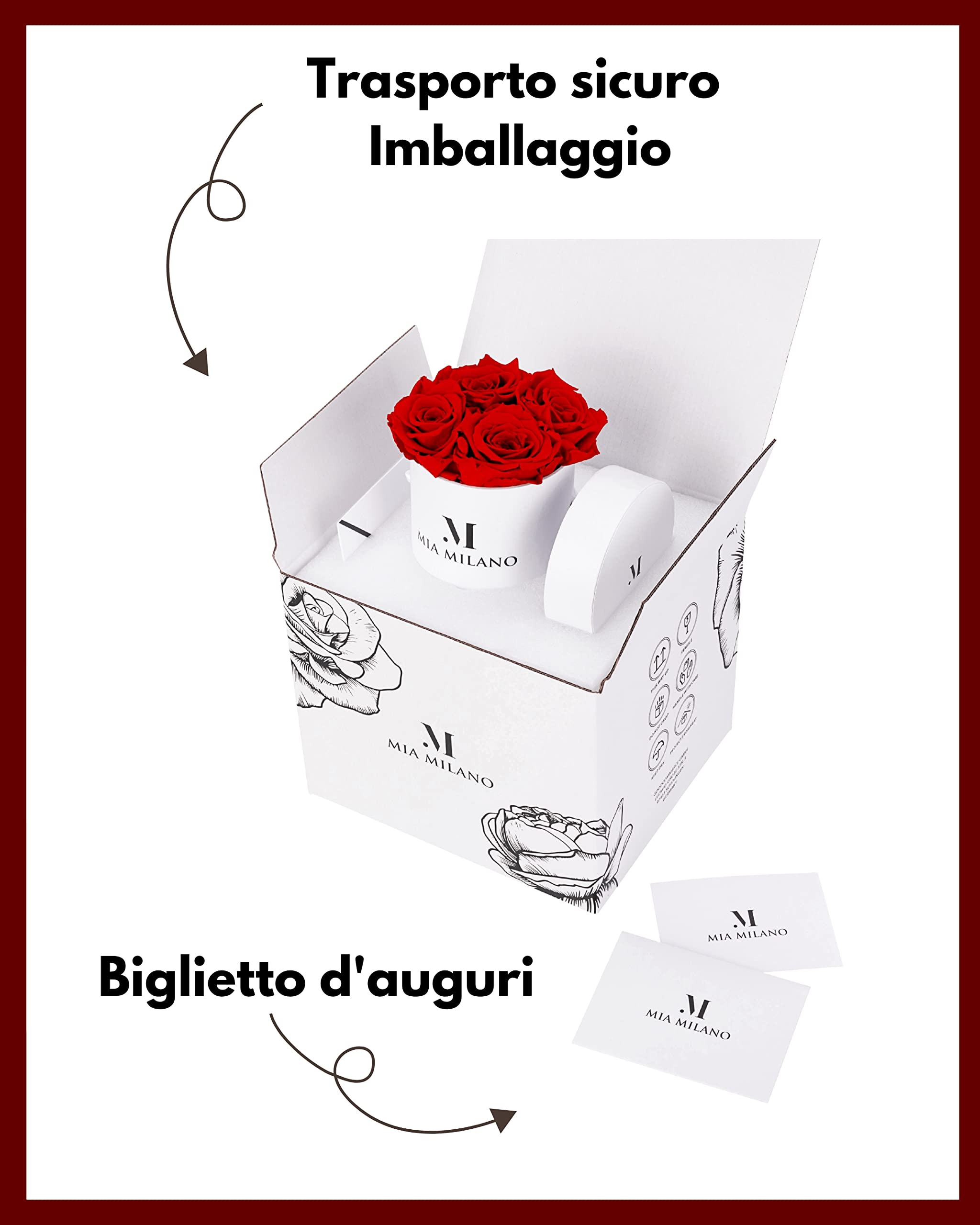 Mia Milano Infinity Roses 5 anni di conservazione | Scatola di rose con rose vere | Fiori di lunga durata in scatola | San Valentino Regalo | Fatto a mano in Germania