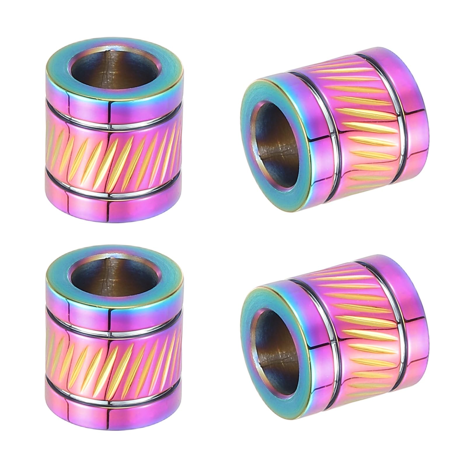 PATIKIL Stainless Steel Paracord Beads, 4pcs Grooved Tube Loose Column Spacer Beads 6mm Large Hole for DIY Bracelet Necklace Jewelry Making, Colorful