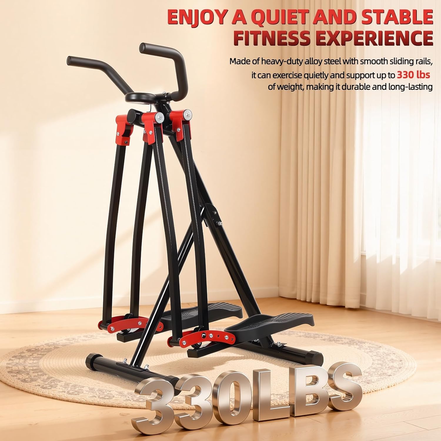 Foldable Air Walk Elliptical Exercise Machine for Home Gym, Side Sway 360° Full Body Cardio Trainer with LCD Monitor, Under Desk & Space Saving Fitness Equipment for Seniors