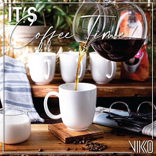 Miniatura 2 de Vikko Taza de café, juego de 4 tazas de café de porcelana blanca, taza de 12 onzas, apta para microondas y lavavajillas
