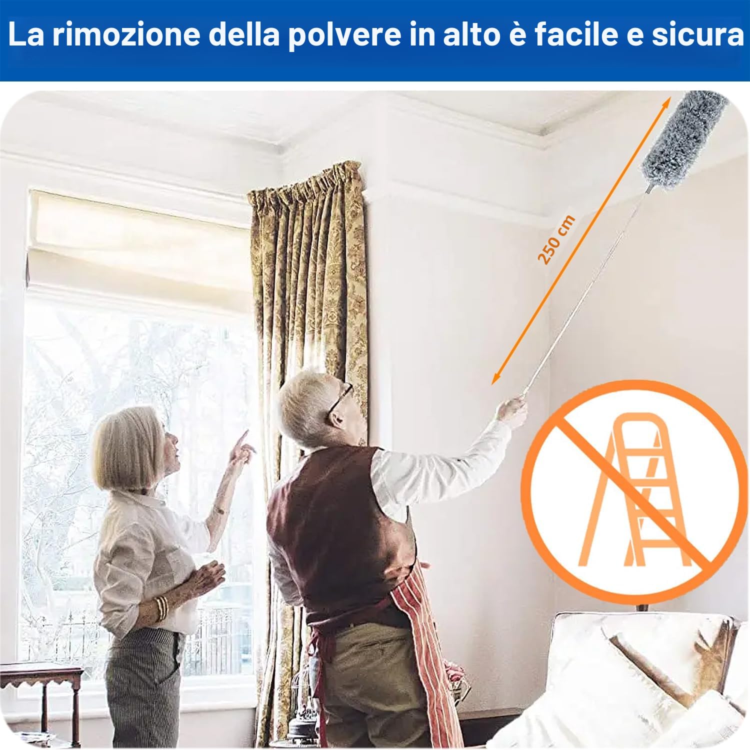 spolverini in piume per la pulizia, pulitore per ventilatori a soffitto alto con palo estensibile, spolverino per ragnatele estensibile fino a 254 cm per la pulizia di ragnatele e persiane