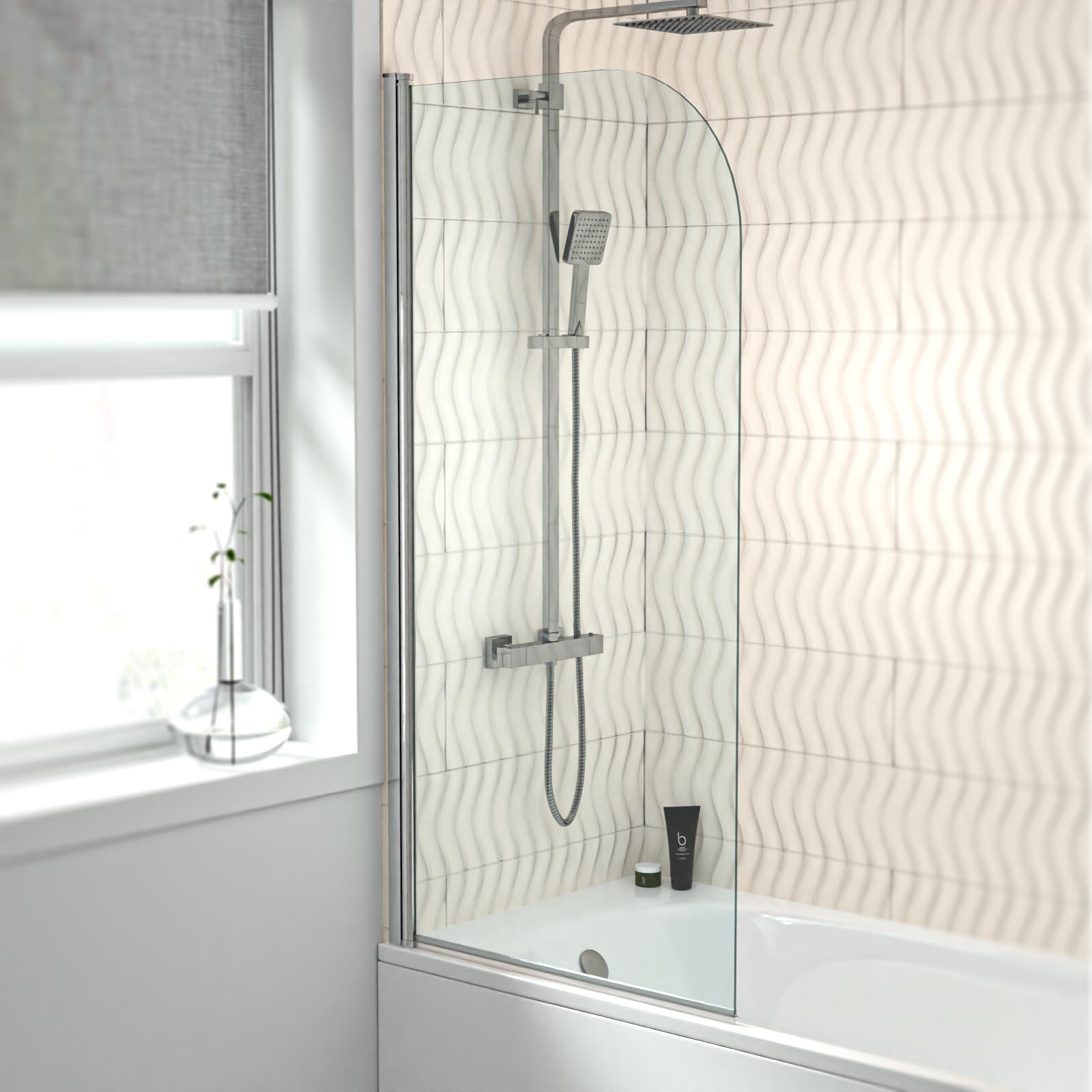 Home Hinged 700 x 1400mm Bathtub Screen, 5mm Tempered Glass - Aluminium