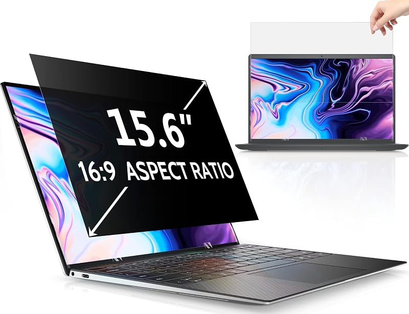 15.6 Inch Laptop Privacy Screen Compatible With Lenovo Hp Dell Acer Asus Thinkpad Envy Xps, 16:9 Aspect Removable Anti Glare Blue Light Filter Protector, 15 In Computer Monitor Security Shield