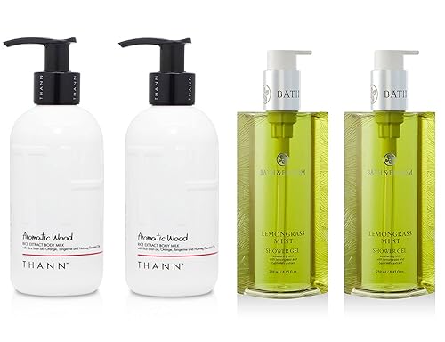 THANN Aromatic Wood Body Milk and BATH and BLOOM Lemongrass Mint Shower Gel Set